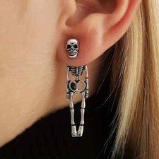 Vintage Inspired Silver Plated Skeleton Dangle Earrings for Halloween