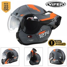 ViPER F242 180° Flip Over P&J Rated Motorcycle Motorbike Helmet - Verto Orange