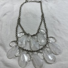 RJ Graziano Bold Milky Lucite Dangles Silvertone Double Chain Statement Necklace