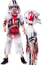 Zombie American Footballer Costume Kids Halloween Fancy Dress Outfit Football