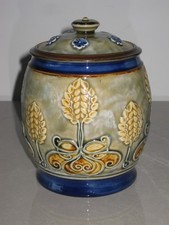 ROYAL DOULTON LAMBETH STONEWARE TOBACCO JAR - ETHEL BEARD - 1923