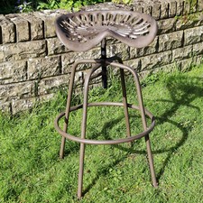 Adjustable Tractor Stool Cast Iron Rust Industrial Vintage Home Garden Bar Seat