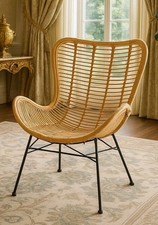 Rattan Accent Chair Colorado Modern Wicker Bohemian Natural Brown & Black Metal