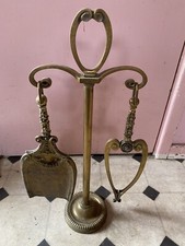 Vintage Solid Heavy brass fireside companion set 2 Piece 21” Tall