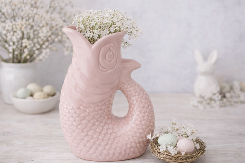 Pink fish jug ceramic - pink, 3d