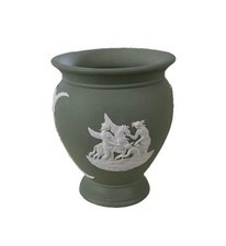 Flower Vase, Neo Classical Pattern, Wedgwood Jasperware, Sage Green, 1977
