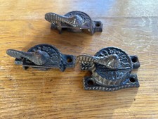 3 Cast Iron Eastlake Victorian Window Sash Locks & 1 Catch, Free S/H
