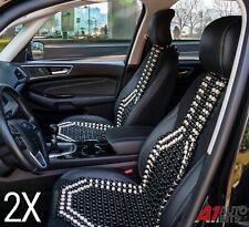 2X Black Wooden Bead Car Van Taxi Front Seat Cover Cushion Classic Beaded Design