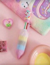  Unicorn Plush Retractable Pens Multicolored Fluffy Gift for Kids Girls
