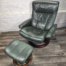 Large Ekornes Stressless Recliner Swivel Chair Green Leather - FREE UK DELIVERY 
