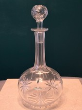 Antique Victorian Glass Decanter Large Crystal Bottle & Stopper 11.5"