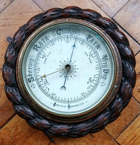 Antique oak and brass aneroid - antique,