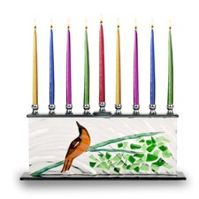 Ner Mitzvah Glass Hanukkah Menorah - Singing Bird, Tree of Life Menorah -...