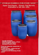 Storage Barrel / Open Top Plastic Drum – 30L, 60L, 220L – Secure, Heavy-Duty 🛢️