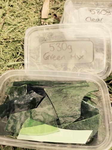 Green stained glass offcuts - glass,