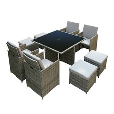 Deluxe 9 Piece 8 Seater Rattan Cube Dining Table Garden Furniture Patio Set
