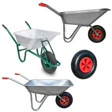 KCT GARDEN OUTDOOR WHEELBARROW GALVANISED STEEL PNEUMATIC TYRE WASTE LARGE METAL