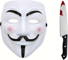 V for Vendetta Face Mask Bloody Kitchen Knife Halloween Horror Chef Party Set