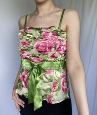 Vintage Floral Silk Corset Cami Top UK 14