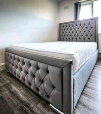 Luxury Wingback Velvet Upholstered Bed Frame with Diamond Detail Double King Sup