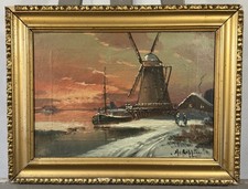 Antique Oil on Canvas Signed Of Xixth : Dutch School Frame Original