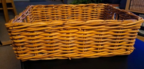 Woven wicker basket with cut - woven,