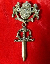 ANTIQUE VINTAGE HERALDIC PIN BROOCH GOLD TONE