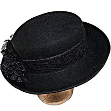 Vintage Bollman Hat Company USA Doeskin Felt Black Wool Rhinestone Bretton sz 7