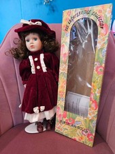 Knightsbridge Collection Porcelain Doll Burgundy Velvet Dress With Box & COA 16"