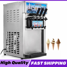 Commercial Triple Head Soft Ice Cream Machine 3 Flavor Frozen Yogurt Cone Maker