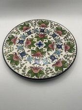 Vintage Ceraplat Spain Hand Painted Plate 9”Wall Hanging Flowers Pink Green 