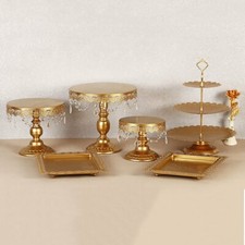 6X Luxury Cupcake Cake Stand Plates Round Tower Set Birthday Wedding Party Gold