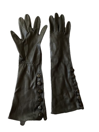 Long leather button - long, gloves