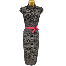 10 UK Karen Millen Vintage Jacquard Oriental Cheongsam Chinese Wiggle Dress