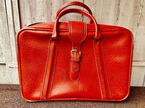 Red vintage suitcase 1970s - vintage,