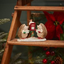 Christmas Double Hedgehogs With Postbox Polyresin Ornament