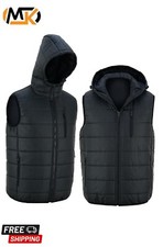 Men's Black Quilted Padded Gilet Bodywarmer Vest with Hood, Puffer style