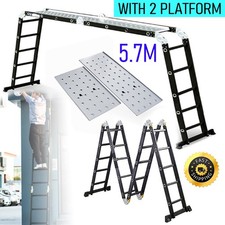 5.7M Aluminium Folding Ladder Multi-Purpose Extendable Step With 2PCS Platform