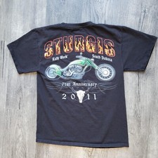 Distressed 2011 Sturgis Black Tshirt Green Silver Low Profile Chopper Cruiser