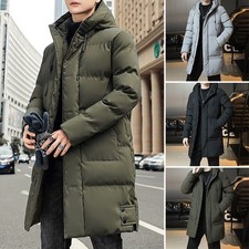 Winter Mens Long Puffer Coat Hooded Cotton Bubble Jacket Quilted Padded Outwears