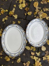 Pair Serving Large Platters Wedgwood England Imperial Porcelain Como Blue Gold