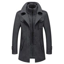 Mens Casual Trench Coat Wool Blends Coats Autumn Winter Cold Resistant Overcoat
