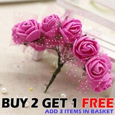 144Pcs 2.5cm Artificial Flowers Mini Foam Roses with Stem Wedding Bouquet Decor
