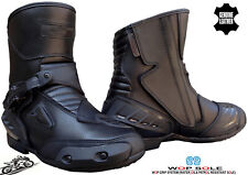 MENS REAL LEATHER SHORT CE MOTORBIKE MOTORCYCLE RACING SPORTS SHOES BUCKLE BOOTS