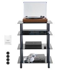 Uimoso 4-Tier AV Media Stand Strengthened Tempered Glass Audio/Video Stand Shelf
