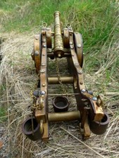 Vintage Wooden Brass Model Of Cannon Handmade Decorative Ornament Collector