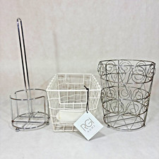 Metal Wire Waste Basket Free Standing Toilet Paper Holder 3 Rolls Storage Lot