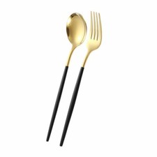 Spoon Fork Set Gold Silver Stainless Steel Cutlery Tableware Dining Kitchen Gift