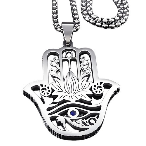Hamsa hand lotus necklace - lotus, –