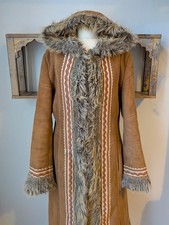 Vintage Penny Lane Afghan Faux Leather Y2K Coat Jacket 90s 70s UK 10 12 Medium